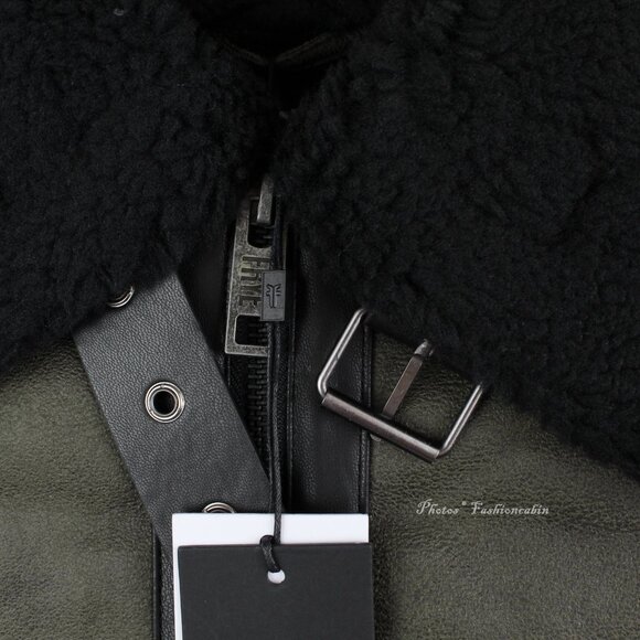 NEW Frye Women Water Resistant Faux Leather Shearling Aviator Jacket Coat -Large - Picture 10 of 16